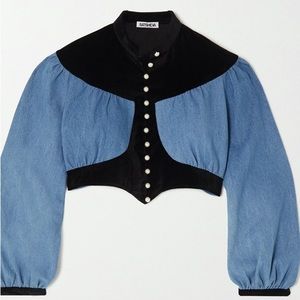 Bathsheba Denim and black velvet top with pearl buttons